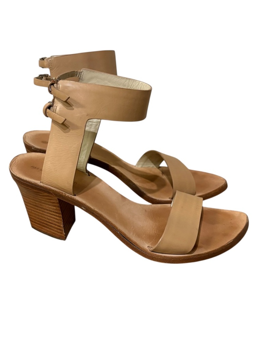 ALEXANDER WANG ARIEL HOODED STACKED WOODEN HEEL SANDALS BEIGE SZ 39 1/2